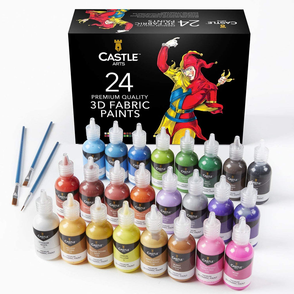 SFXC 24 Colour 3D Paint Set - for Clothing, Fabric, Canvas, Glass and Wood